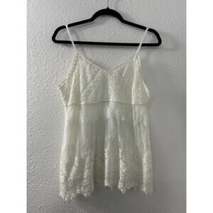 Skies Are Blue White Lace Floral Tank Top Size S‎ Coquette Boho Frilly Whimsy